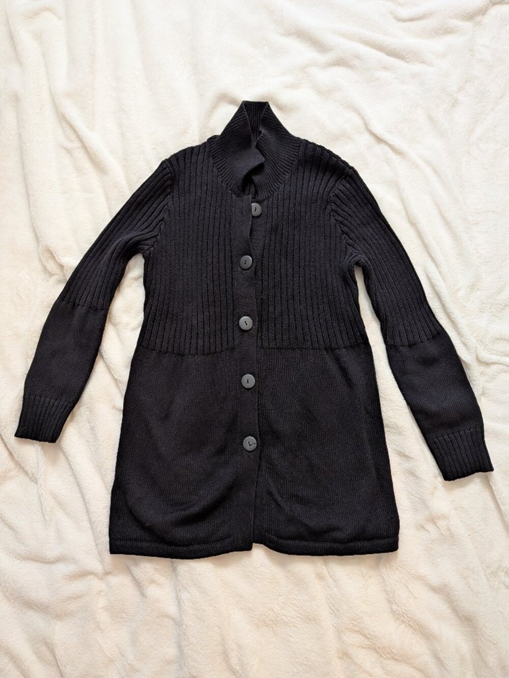 100% Cotton Monterey Bay Black Longline Ribbed Cardigan Sweater PL Dark Academia
